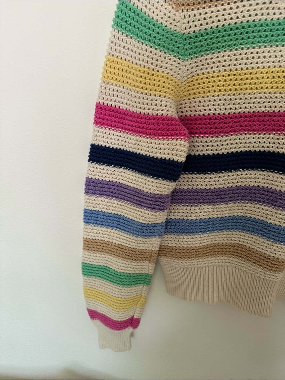GAP Cream Multicolor Striped Crochet Crewneck Sweater - Picture 3 of 6